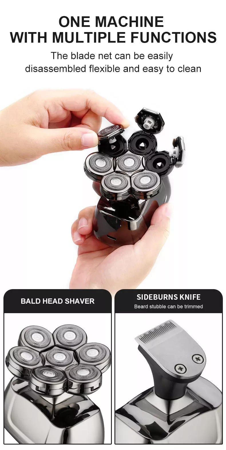 Waterproof 6 In 1 7D Men's Electric Shaver Razor With Wireless Charger