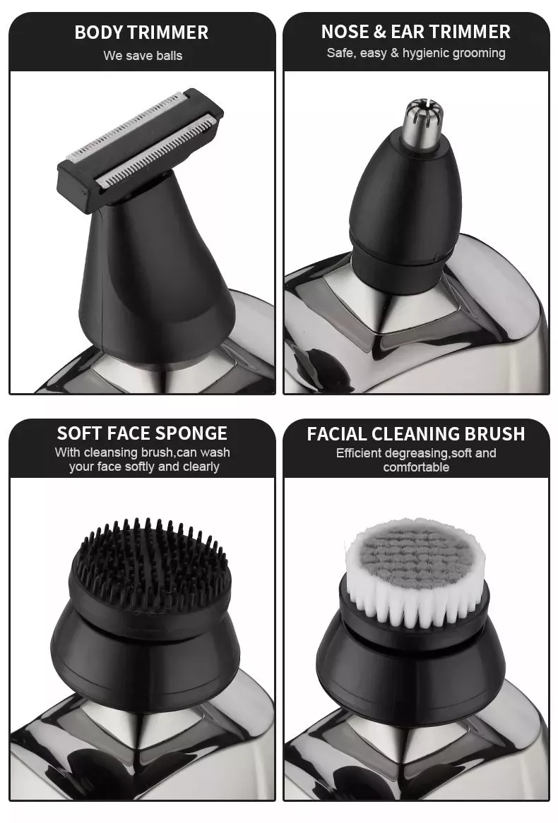 Waterproof 6 In 1 7D Men's Electric Shaver Razor With Wireless Charger