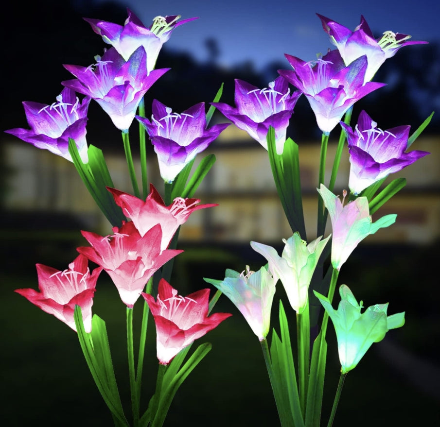 4 Pack Solar Garden Lights with Bigger Lily Flowers