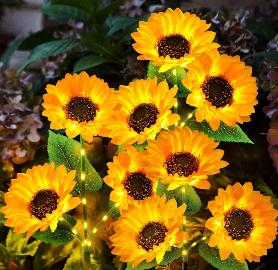 3 Pack Solar Garden Lights with 9 Sunflower Lights