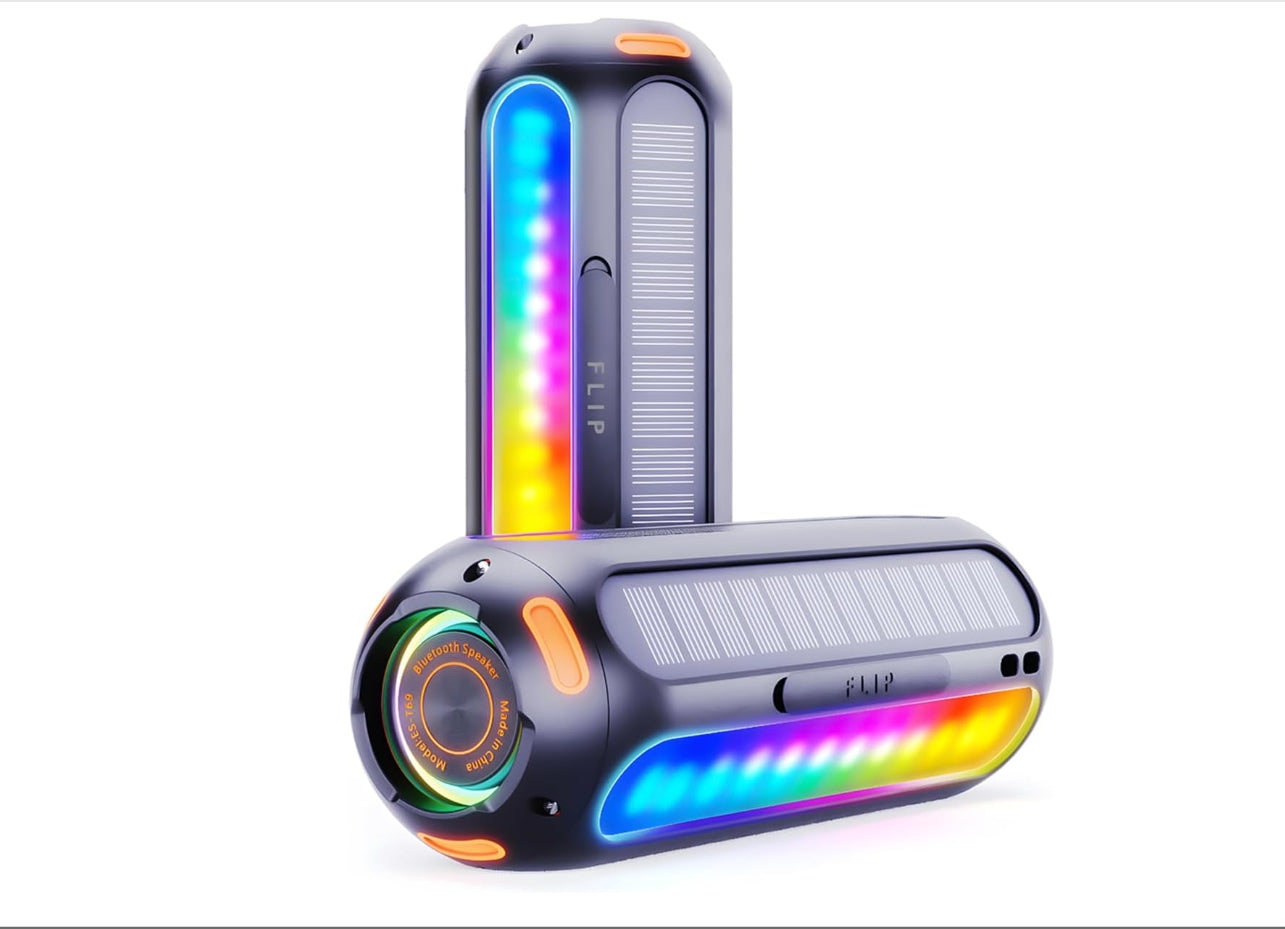 Magnetic Bluetooth Speaker with Solar Charging & Flashing Lights for Outdoor Activities