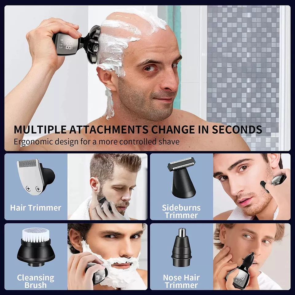 Waterproof 6 In 1 7D Men's Electric Shaver Razor With Wireless Charger