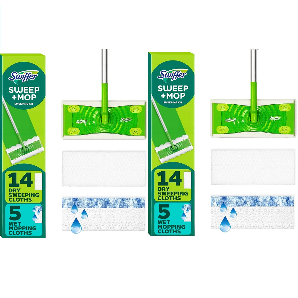 2 Pack Swiffer Sweeper 2-in-1 Mops for Floor Cleaning, Dry and Wet Multi Surface Floor Cleaner, Sweeping and Mopping Starter Kit,Each kit Includes 1 Mop + 19 Refills, 20 Piece Set