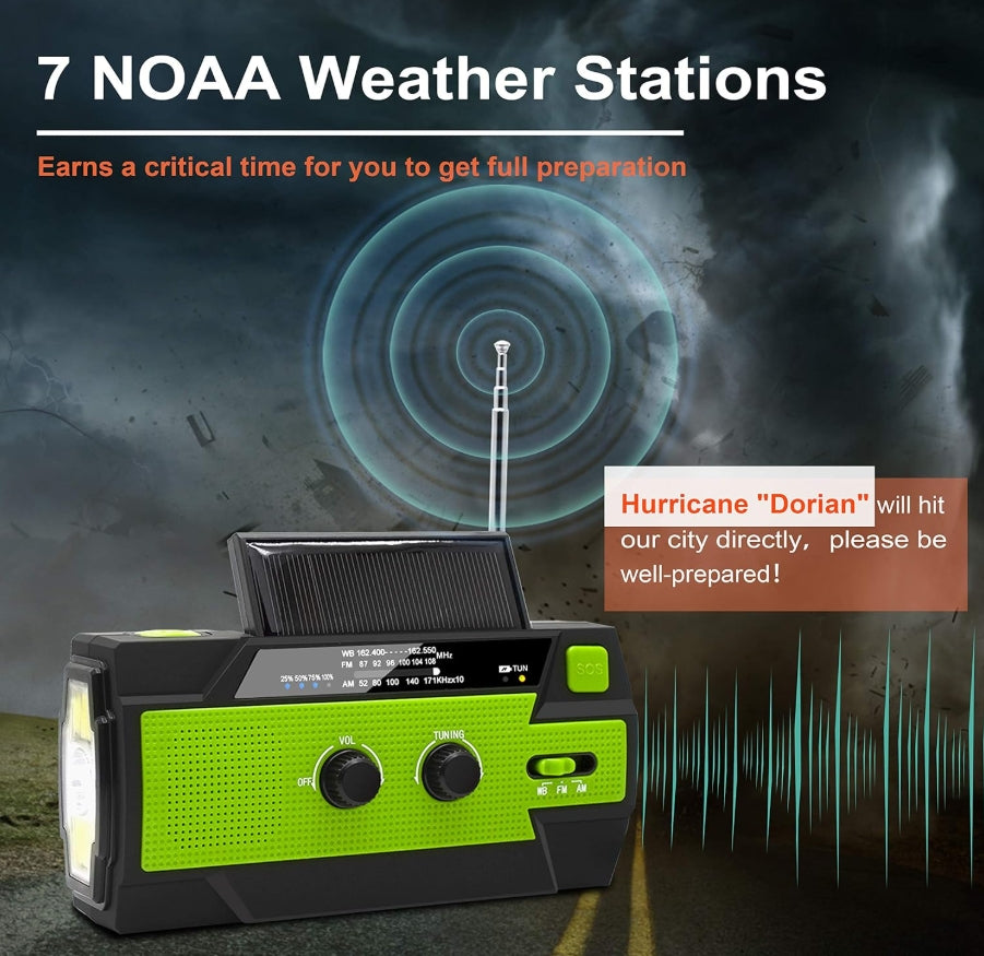Emergency Crank Weather Radio, 4000mAh Solar Hand Crank Portable AM/FM/NOAA