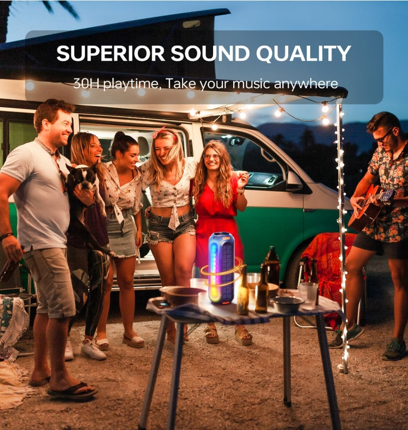 Magnetic Bluetooth Speaker with Solar Charging & Flashing Lights for Outdoor Activities