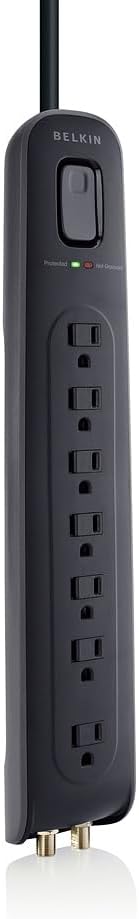 Belkin AV Power Strip Surge Protector and Coaxial Protection, 4ft Cord, Black