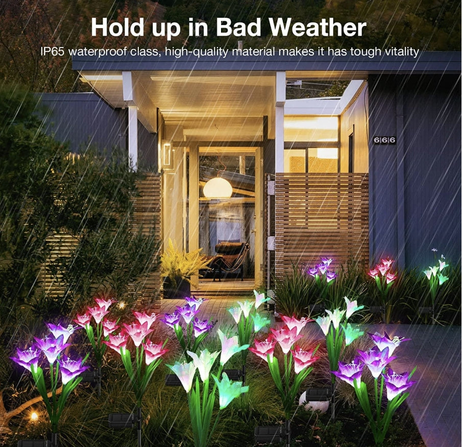 4 Pack Solar Garden Lights with Bigger Lily Flowers