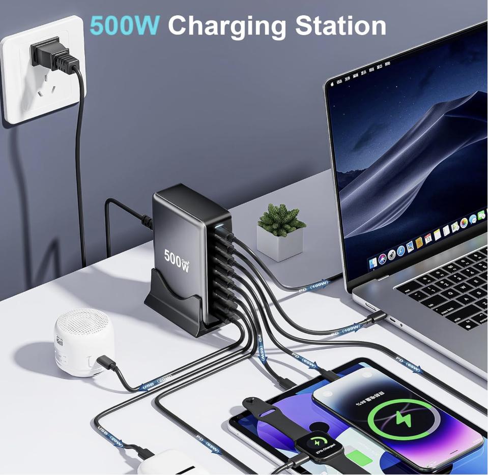 500W USB C Fast Charging Station Hub, 8 Port HUB