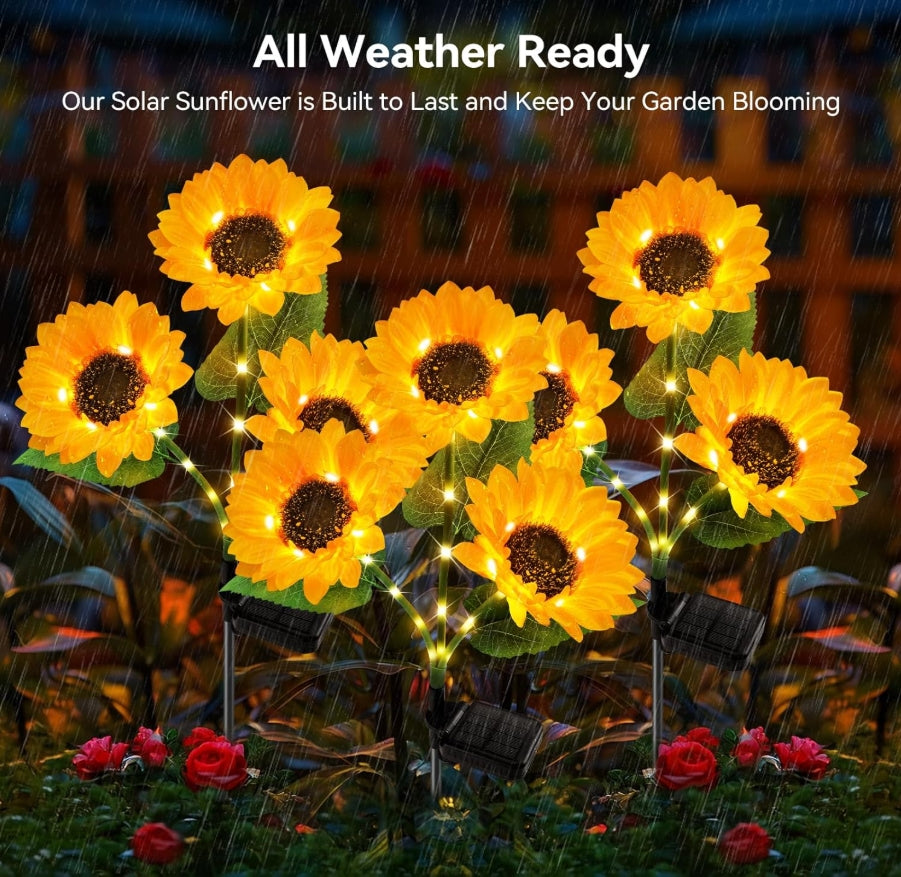 3 Pack Solar Garden Lights with 9 Sunflower Lights