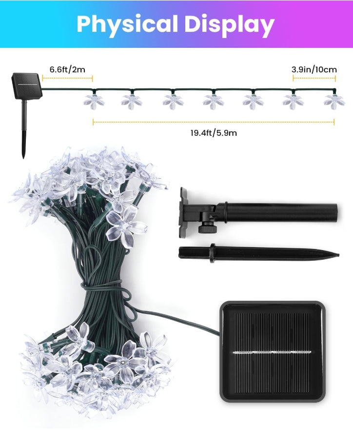 2 Pack Total 52FT 120 LED Flower Solar String Lights Outdoor Waterproof Fairy Lights