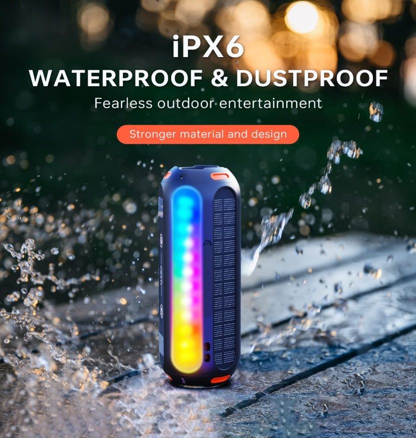 Magnetic Bluetooth Speaker with Solar Charging & Flashing Lights for Outdoor Activities