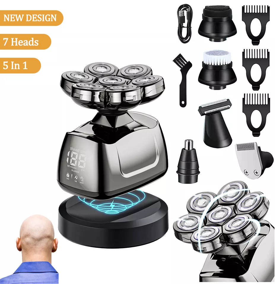 Waterproof 6 In 1 7D Men's Electric Shaver Razor With Wireless Charger