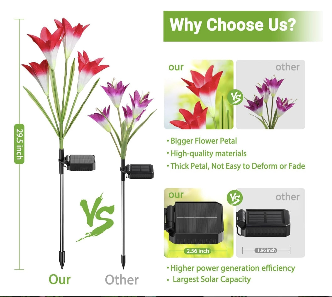 4 Pack Solar Garden Lights with Bigger Lily Flowers