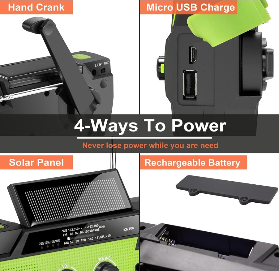 Emergency Crank Weather Radio, 4000mAh Solar Hand Crank Portable AM/FM/NOAA