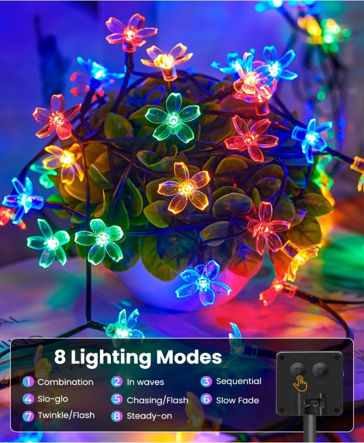 2 Pack Total 52FT 120 LED Flower Solar String Lights Outdoor Waterproof Fairy Lights