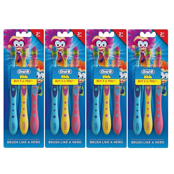 12 Pack Oral-B Kids Toothbrush, Extra Soft (4 Packs of 3)