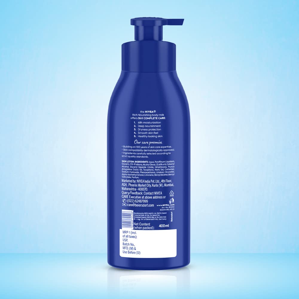 3 Or 6 Pack Nivea Nourishing Lotion Body Milk Richly Caring For Very Dry Skin, 400ml