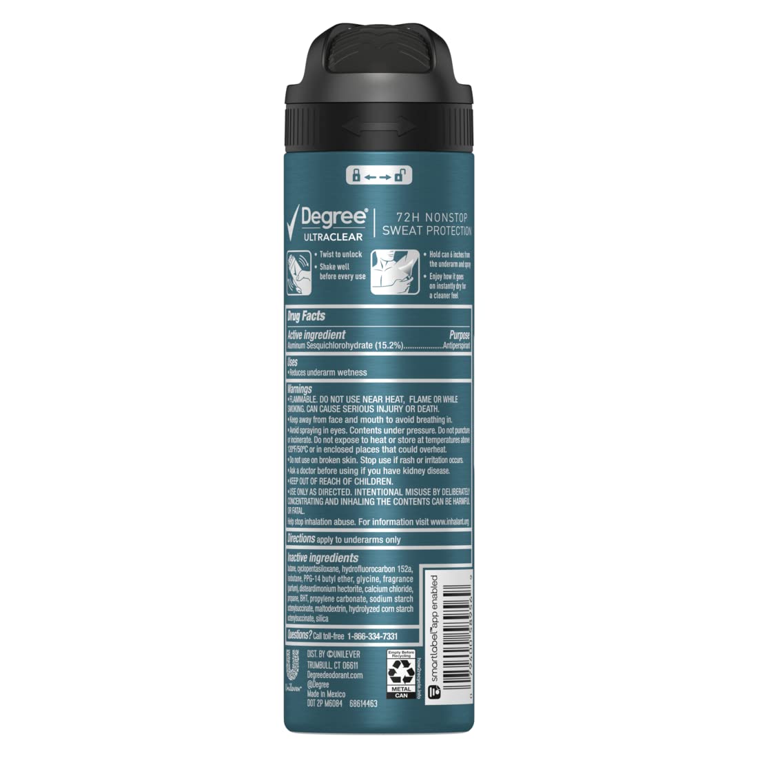 6 Pack Degree Men Antiperspirant Deodorant Dry Spray Black + White 3.2 OZ