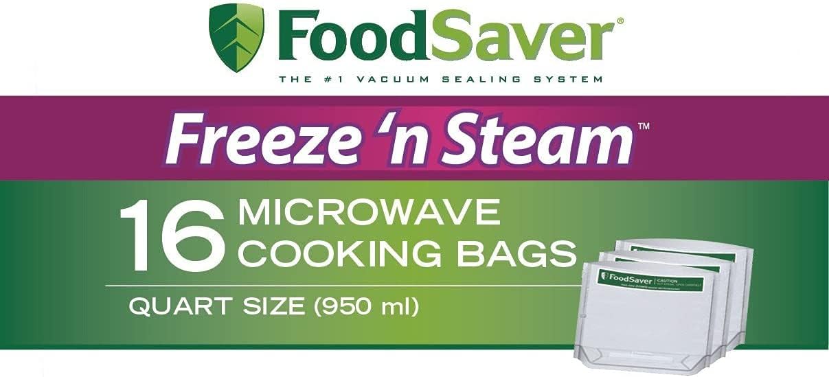 FoodSaver 1-Quart Freeze 'n Steam Microwavable Single-Cooking Bags, 16 Count, Clear (Pack of 8)