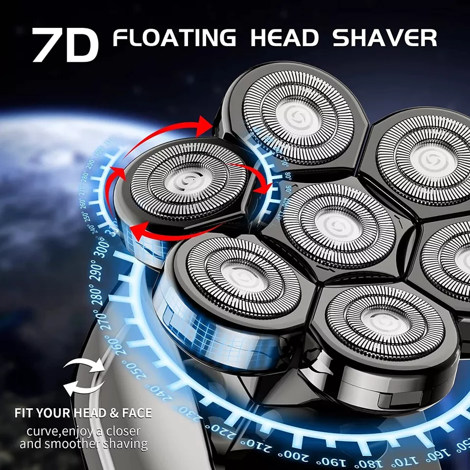 Waterproof 6 In 1 7D Men's Electric Shaver Razor With Wireless Charger