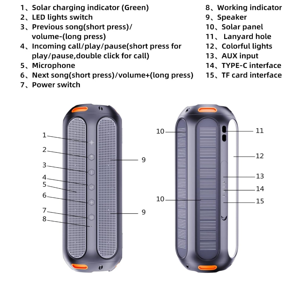 Magnetic Bluetooth Speaker with Solar Charging & Flashing Lights for Outdoor Activities