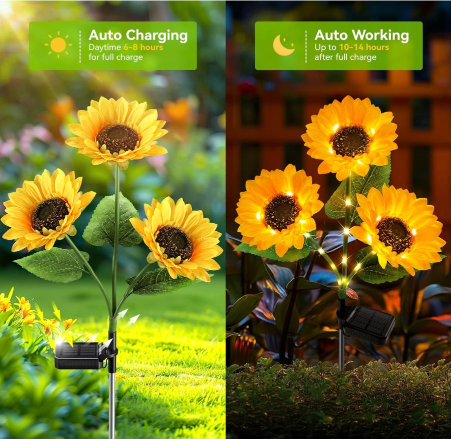 3 Pack Solar Garden Lights with 9 Sunflower Lights