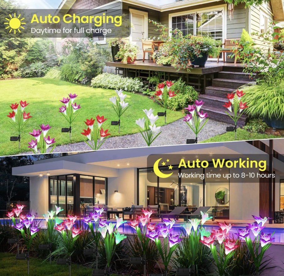4 Pack Solar Garden Lights with Bigger Lily Flowers