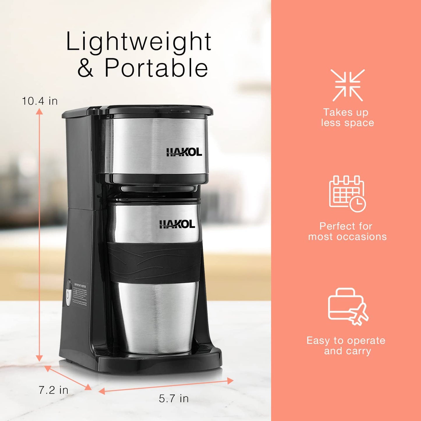 Assorted Hakol Mini Travel Single Serve Coffee Maker & 15 oz. Travel Mug Coffee Tumble