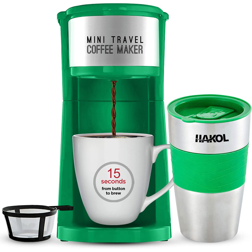 Hakol Mini Travel Single Serve Coffee Maker & 15 oz. Travel Mug Coffee Tumble