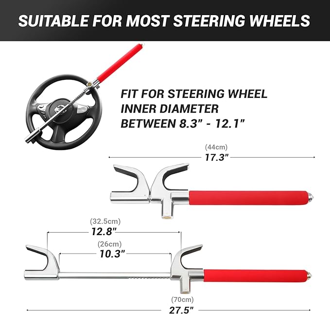 Car Steering Wheel Lock, Anti Theft Car Device Club for Car Steering Wheel, Car Security Car Theft Prevention with 3 Keys & Safety Hammer Fit for All Cars