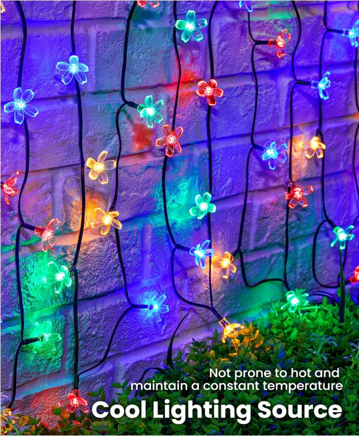 2 Pack Total 52FT 120 LED Flower Solar String Lights Outdoor Waterproof Fairy Lights