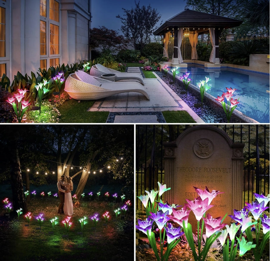 4 Pack Solar Garden Lights with Bigger Lily Flowers