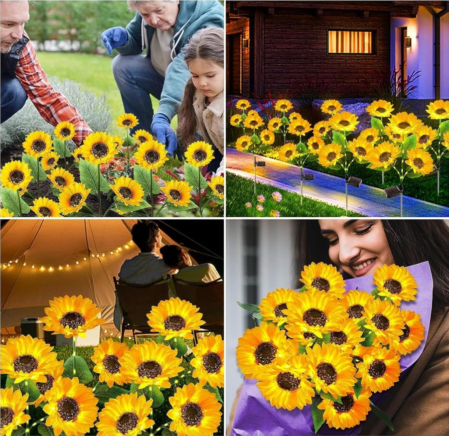 3 Pack Solar Garden Lights with 9 Sunflower Lights