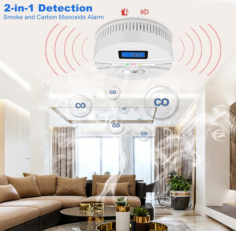 2 Pack Smoke and Carbon Monoxide Detector,Smoke Detector Carbon Monoxide Detector Combo with Batteries