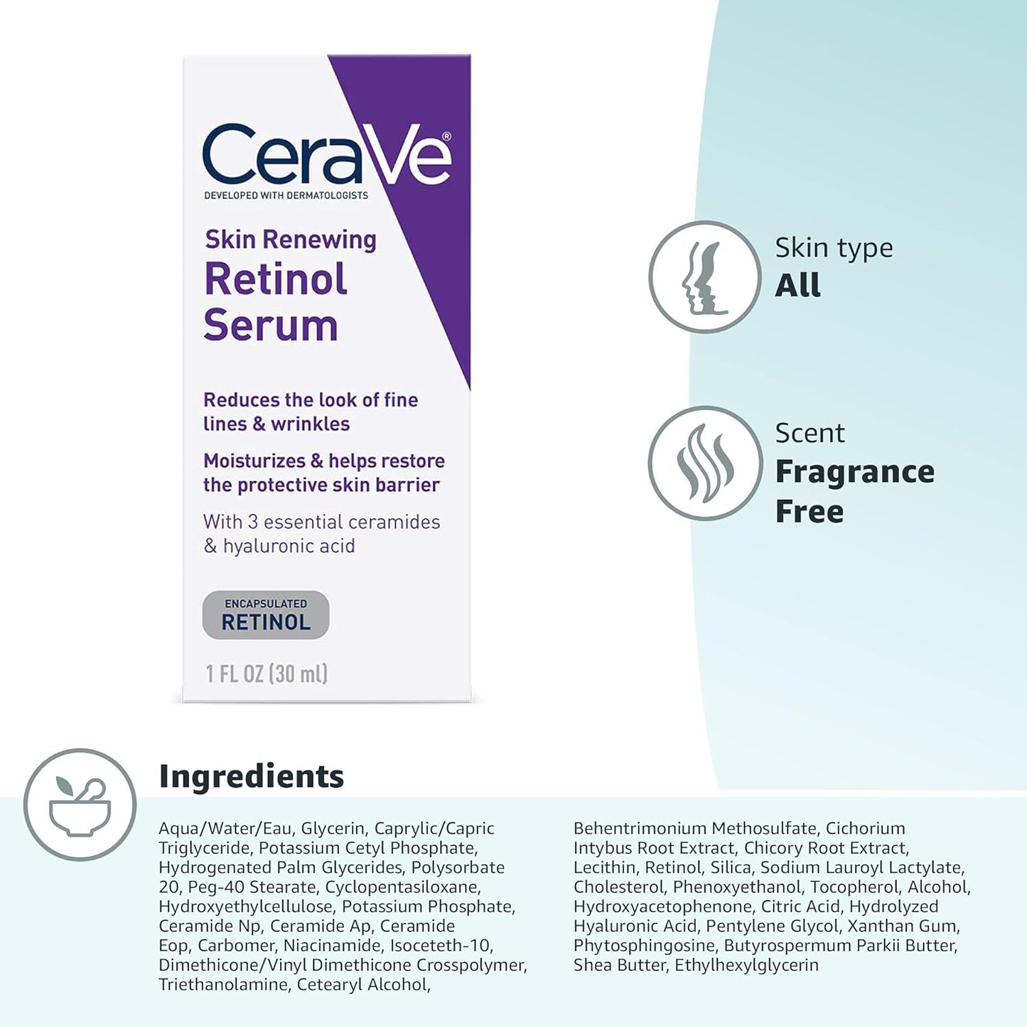 2 Pack CeraVe Anti Aging Retinol Serum For Face,1 OZ