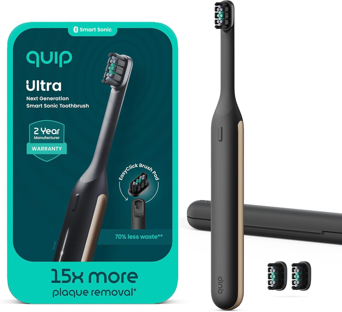 quip Ultra Next Generation Smart Sonic Electric Toothbrush with Timer Multiple Modes and Travel Case- Eclipse