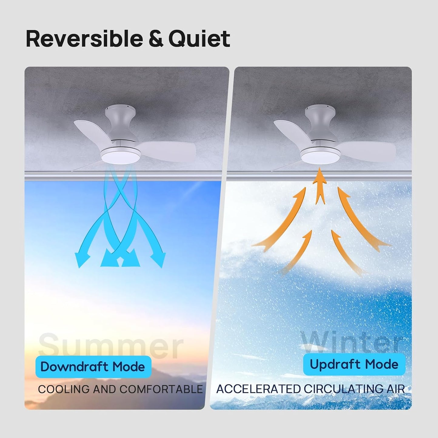 Consciot Ceiling Fan With Lights 30 Inch, Kids Ceiling Fan White Modern, Flush Mount, Reversible Quiet DC Motor, 6 Speed, Dimmable, Kitchen Bedroom Patio