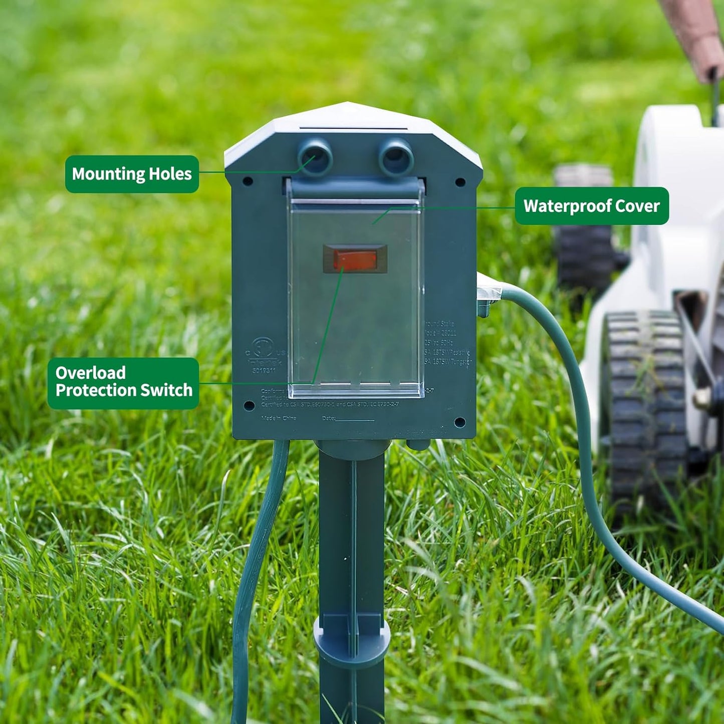 Outdoor Power Stake with 15ft Extension Cord Waterproof
