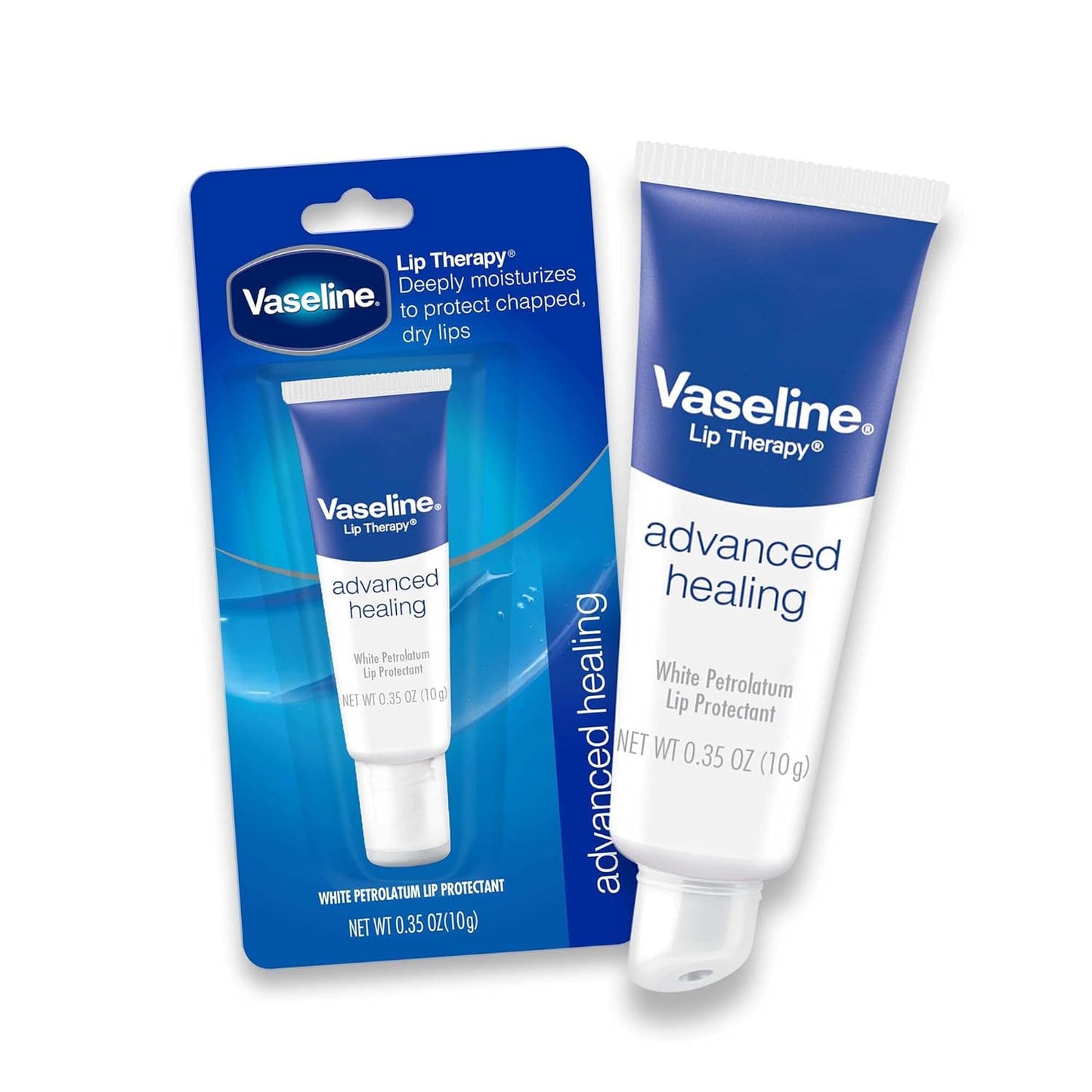 Vaseline Lip Therapy Advanced Healing Lip Balm Tube 3-Pack – White Petroleum Lip Protectant, 0.35 Oz Ea