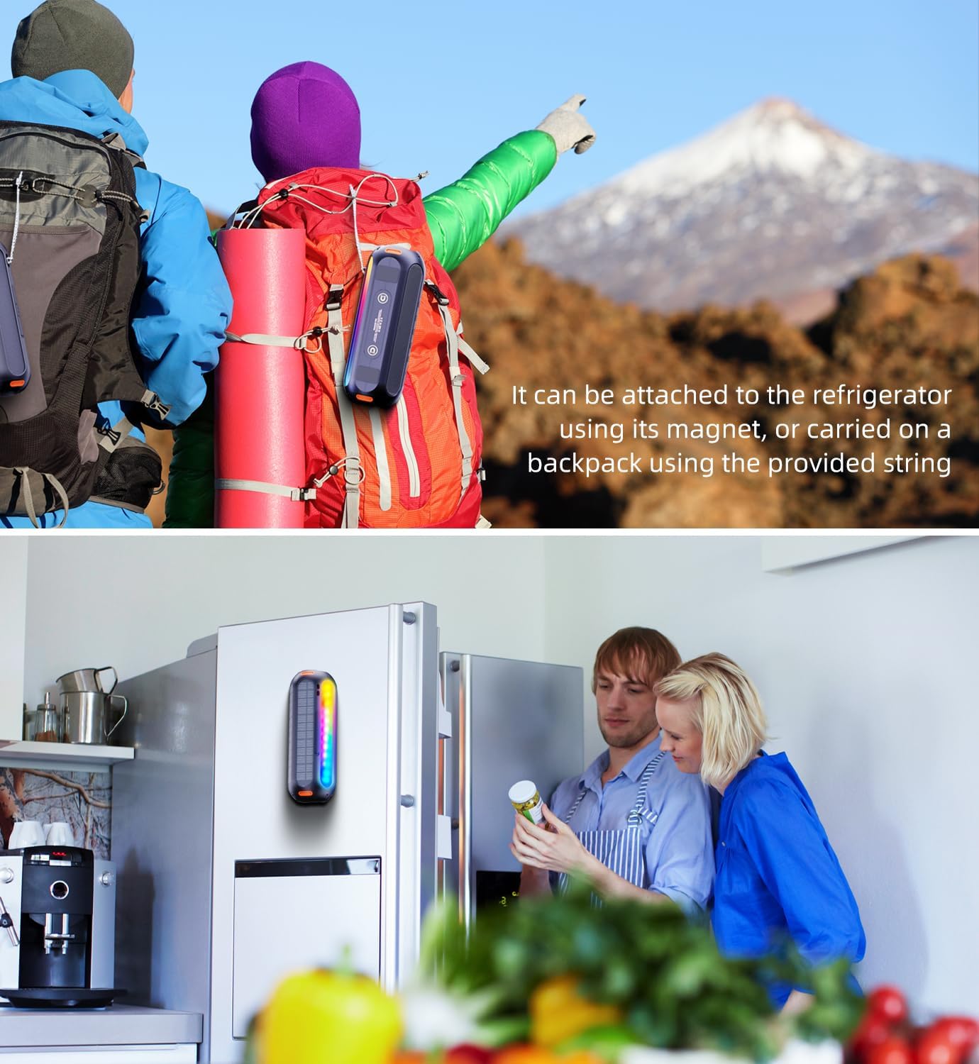 Magnetic Bluetooth Speaker with Solar Charging & Flashing Lights for Outdoor Activities