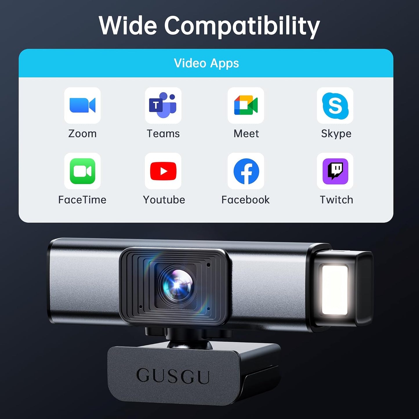 GUSGU G940 2K Quad HD Webcam for PC, with Microphone & Privacy Protection