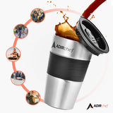 AdirChef Travel Coffee Mug 15 Oz - Insulated BPA Free Stainless Steel Vacuum Tumbler