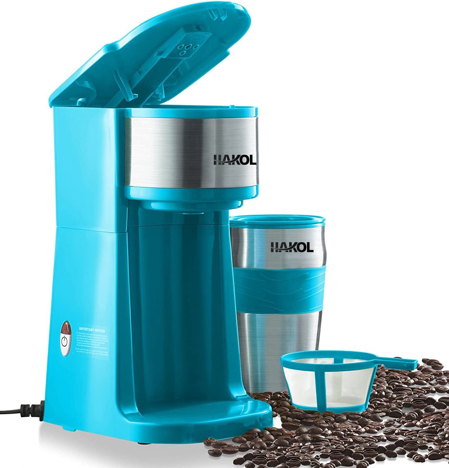 Assorted Hakol Mini Travel Single Serve Coffee Maker & 15 oz. Travel Mug Coffee Tumble
