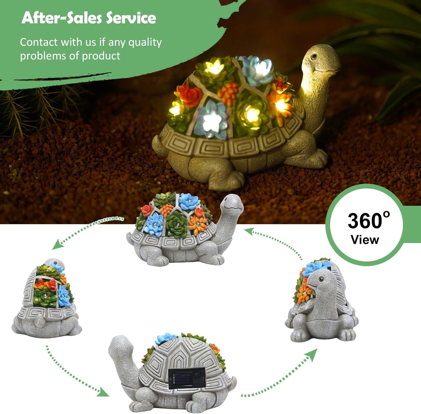 Hakol Solar Garden Outdoor Statues Turtle with Succulent and 7 LED Lights