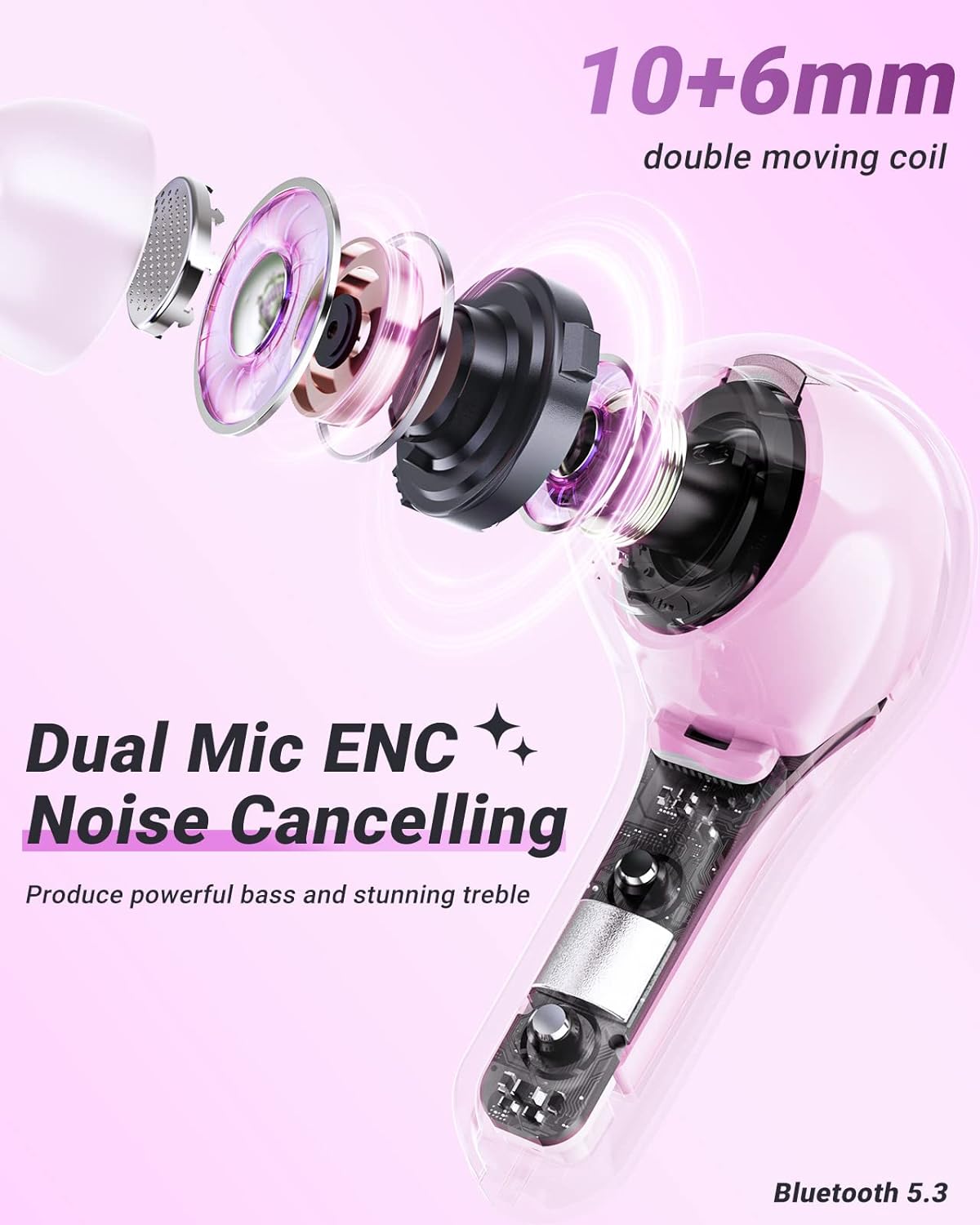 Wireless Earphones Bluetooth 5.3 Headphones LED Power Display