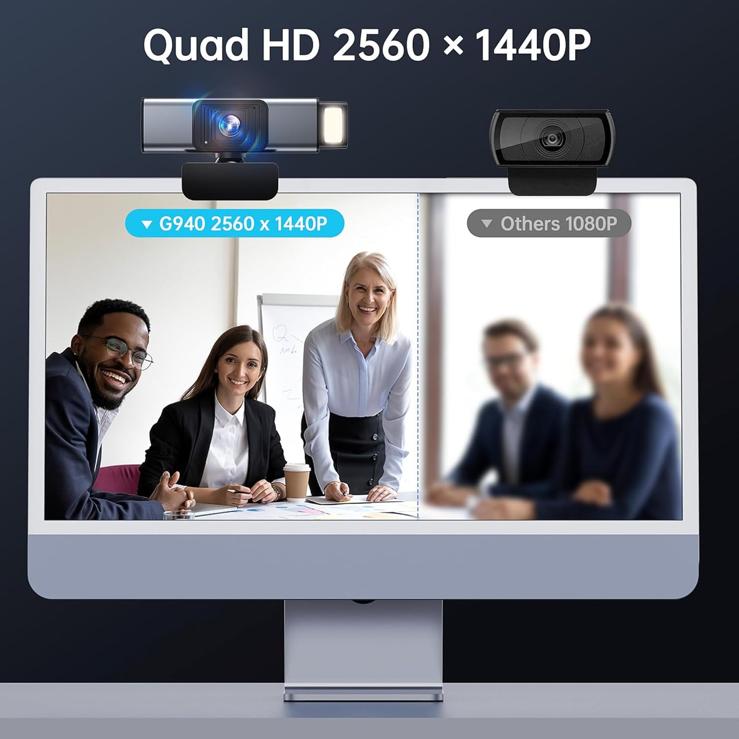GUSGU G940 2K Quad HD Webcam for PC, with Microphone & Privacy Protection