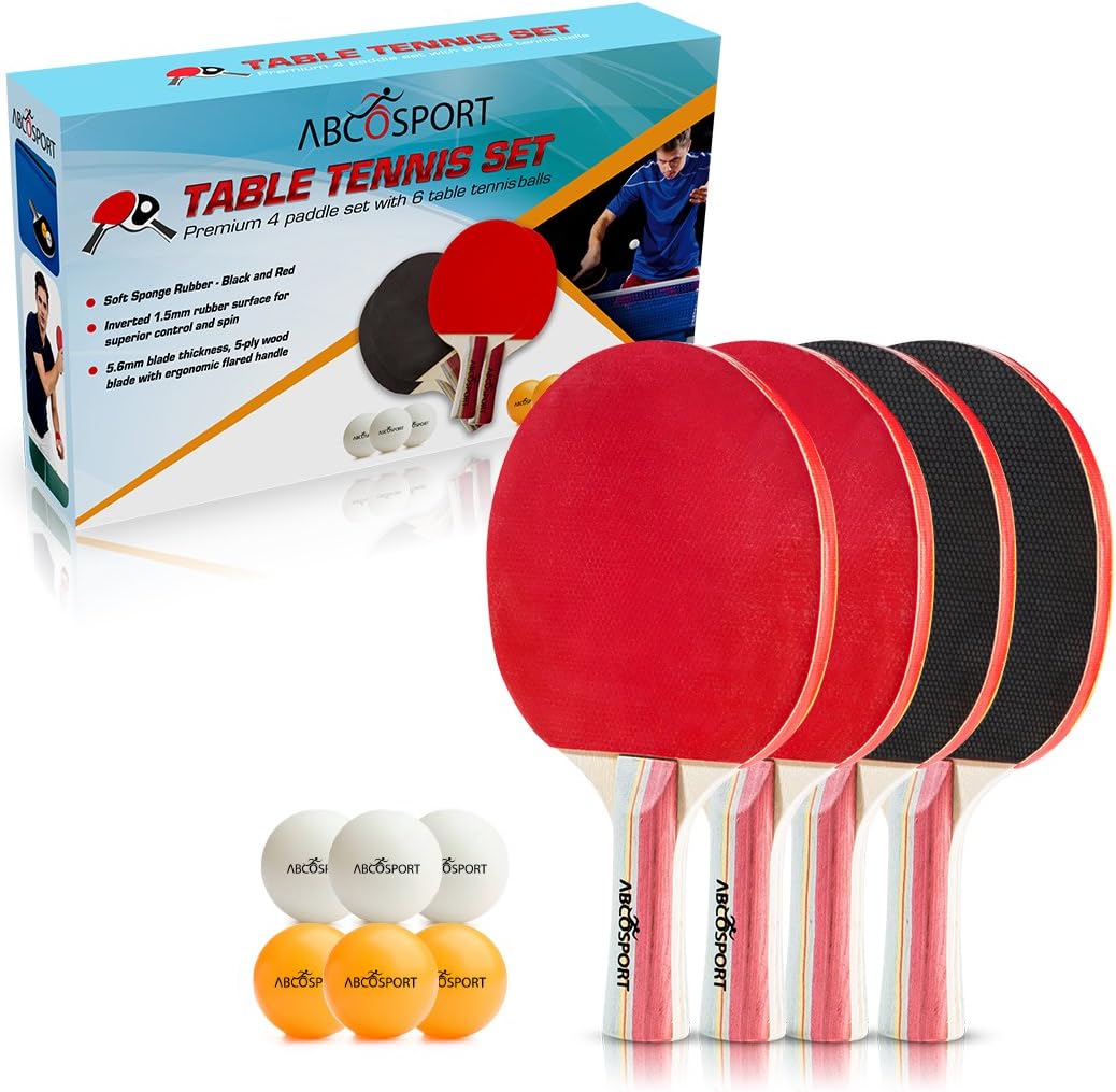 Table Tennis Ping Pong Set - Pack of 4 Premium Paddles/Rackets and 6 Table Tennis Balls