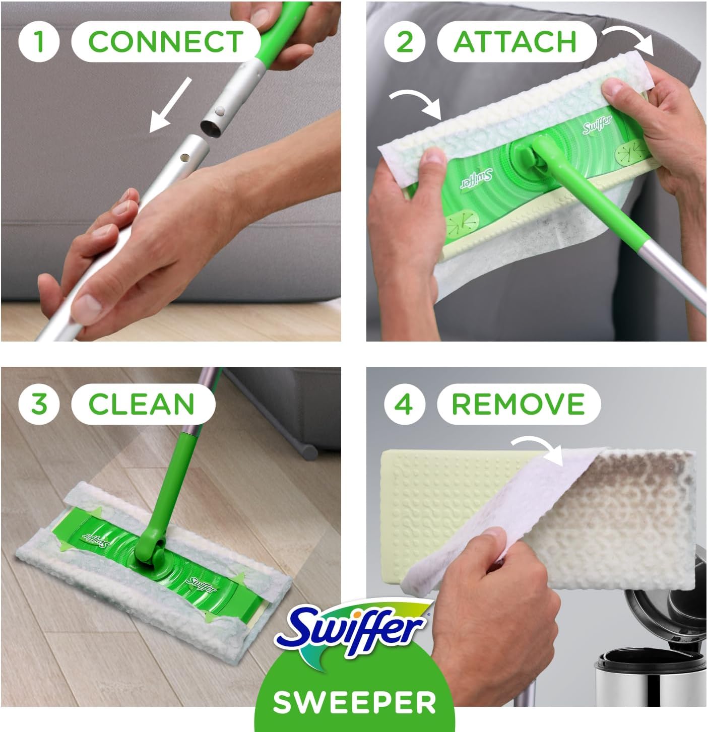 2 Pack Swiffer Sweeper 2-in-1 Mops for Floor Cleaning, Dry and Wet Multi Surface Floor Cleaner, Sweeping and Mopping Starter Kit,Each kit Includes 1 Mop + 19 Refills, 20 Piece Set