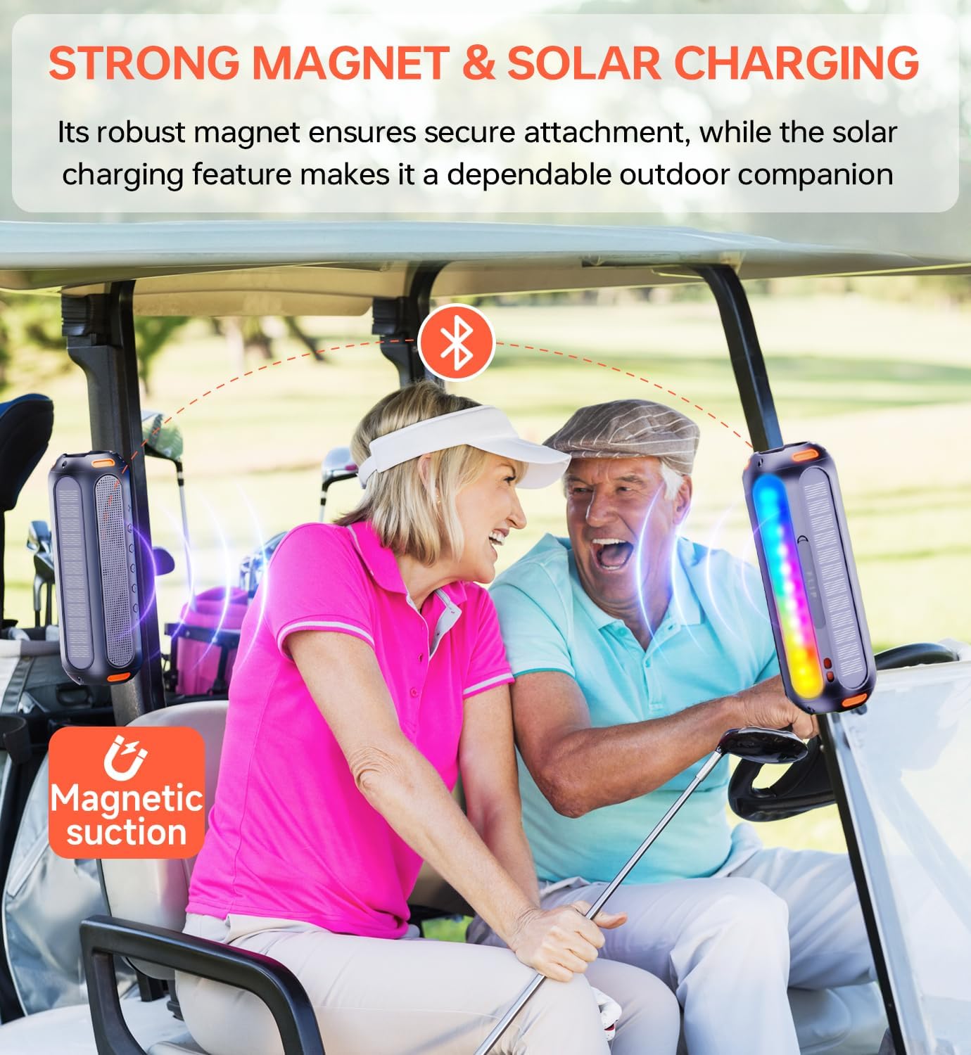 Magnetic Bluetooth Speaker with Solar Charging & Flashing Lights for Outdoor Activities