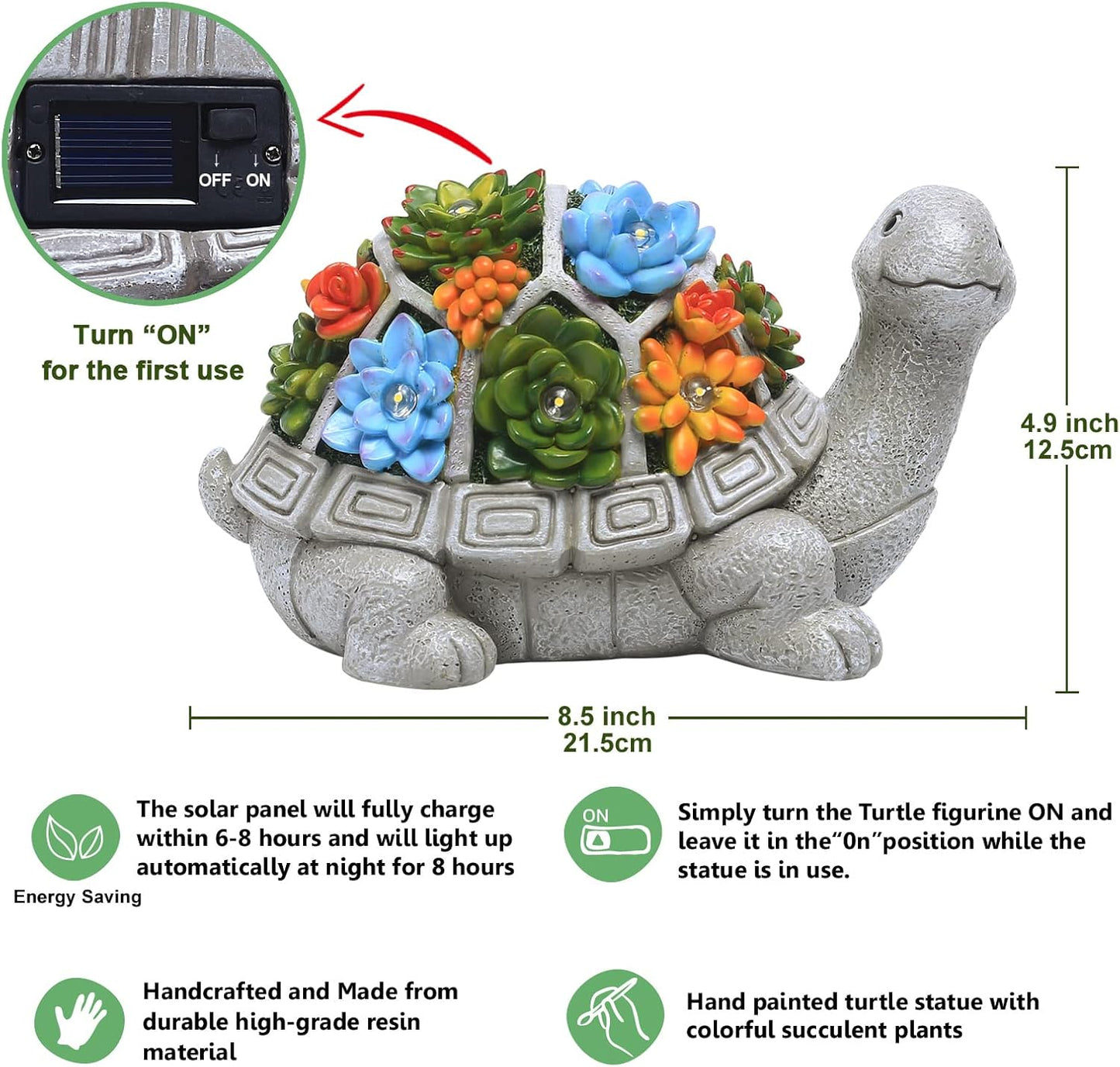 Hakol Solar Garden Outdoor Statues Turtle with Succulent and 7 LED Lights